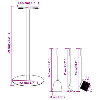 4-delige Haardset 22x59 cm staal