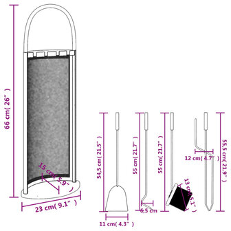 5-delige Haardset 23x15x66 cm staal