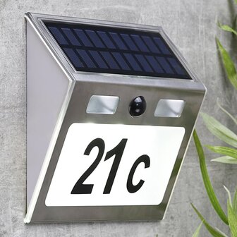 Huisnummerlamp solar LED zilverkleurig