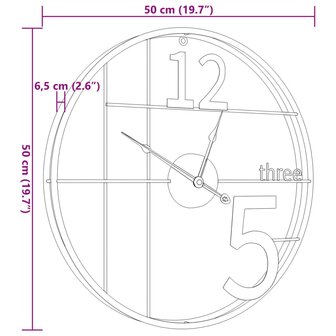 Wandklok &Oslash;50 cm ijzer goudkleurig