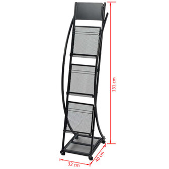 Tijdschriftenrek zwart 40x32x131 cm A4