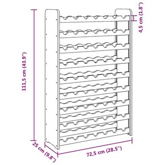 Wijnrek 72,5x25x111,5 cm massief grenenhout