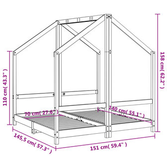 Kinderbedframe 2x(70x140) cm massief grenenhout