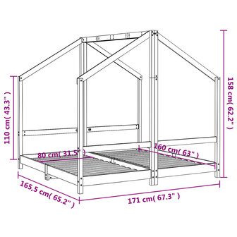 Kinderbedframe 2x(80x160) cm massief grenenhout