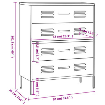 Ladekast 80x35x101,5 cm staal antracietkleurig