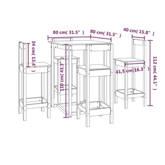 5-delige Barset massief grenenhout