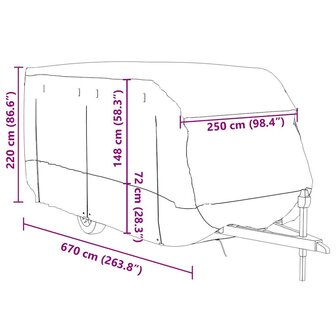 Caravanhoes 670x250x220 cm vliesvlies grijs