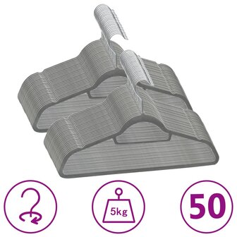 50-delige Kledinghangerset anti-slip fluweel grijs