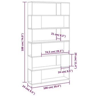 Boekenkast/kamerscherm 100x24x188 cm sonoma eikenkleurig