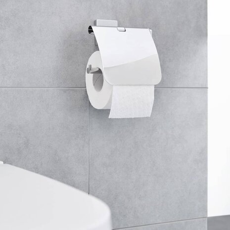 Toiletrolhouder met deksel Luno zilverkleurig