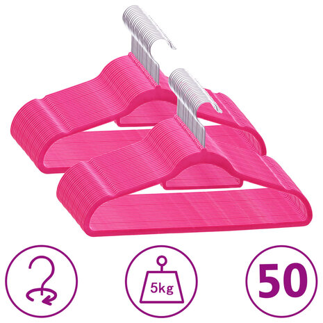 50-delige Kledinghangerset anti-slip fluweel roze