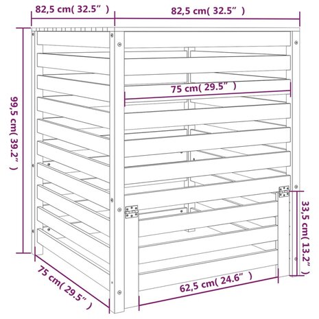 Compostbak 82,5x82,5x99,5 cm massief grenenhout