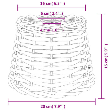 Plafondlampenkap Ø20x15 cm wicker wit