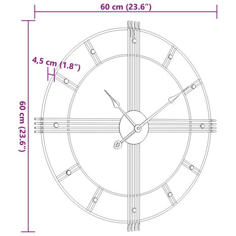 Wandklok Ø60 cm ijzer zwart