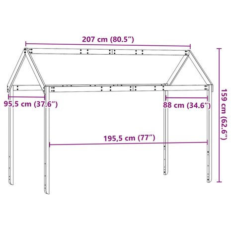 Kinderbedhuisje 207x95,5x159 cm massief grenenhout