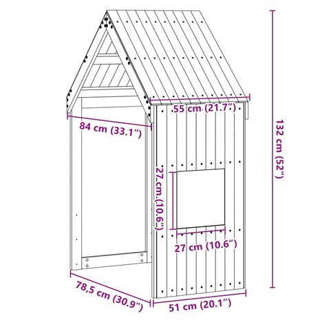 Kinderbedhuisje 55x84x132 cm massief grenenhout