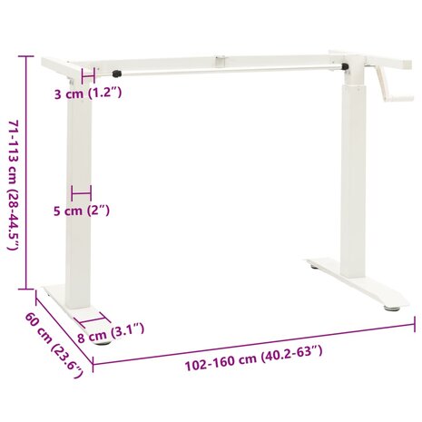 Zit-stabureauframe met slinger handmatig wit