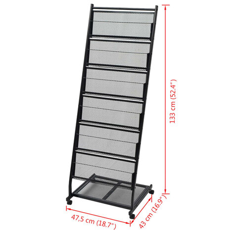 Tijdschriftenrek zwart 47,5x43x133 cm A4