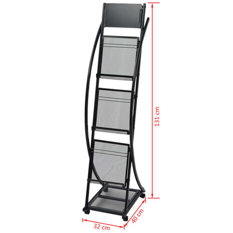 Tijdschriftenrek zwart 40x32x131 cm A4