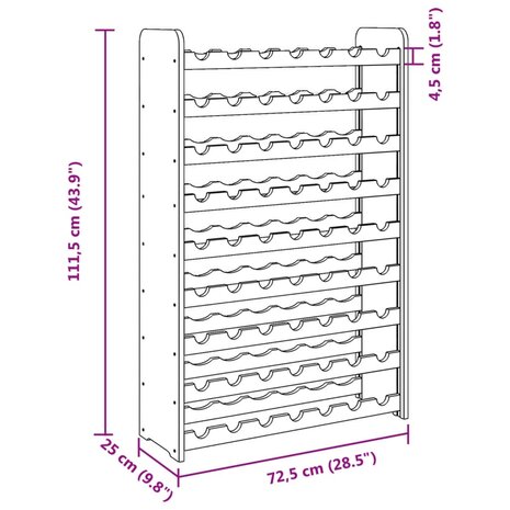 Wijnrek 72,5x25x111,5 cm massief grenenhout