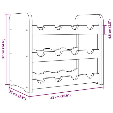 Wijnrek 43x25x37 cm massief grenenhout