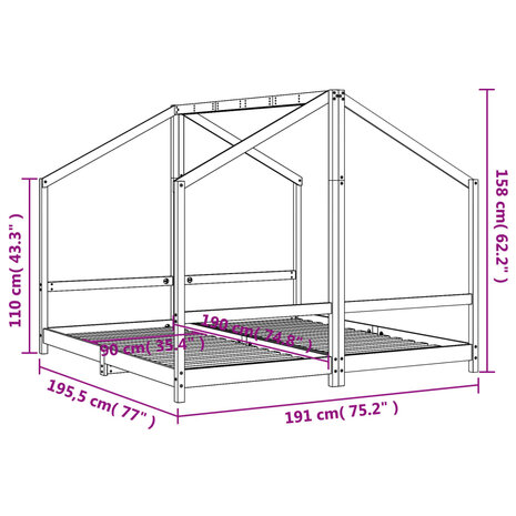 Kinderbedframe 2x(90x190) cm massief grenenhout