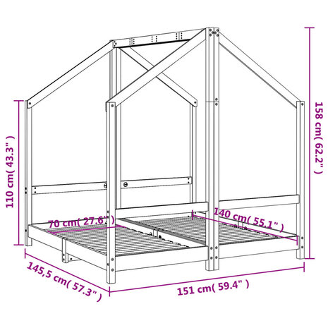 Kinderbedframe 2x(70x140) cm massief grenenhout