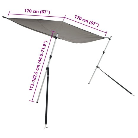 Schaduwdoekset T-top 170x170x(113-182,5) cm antracietgrijs