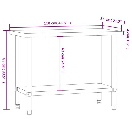 Keukenwerktafel 110x55x85 cm roestvrij staal