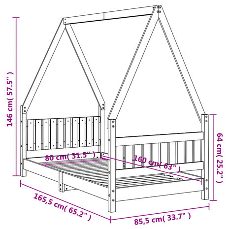 Kinderbedframe 80x160 cm massief grenenhout