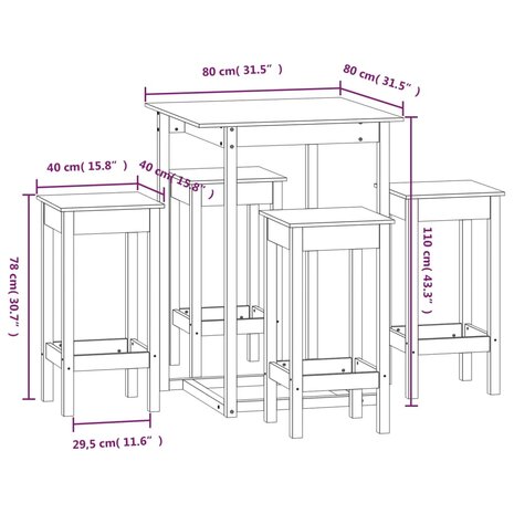 5-delige Barset massief grenenhout