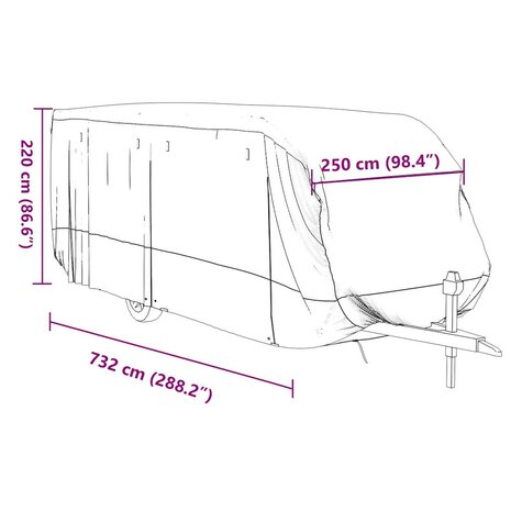 Caravanhoes 732x250x220 cm vliesvlies grijs