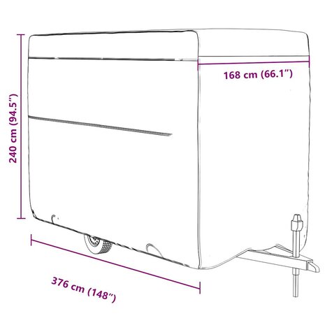 Paardentrailerhoes 376x168x240 cm vliesvlies grijs