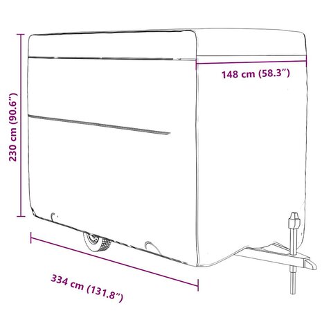 Paardentrailerhoes 334x148x230 cm vliesvlies grijs