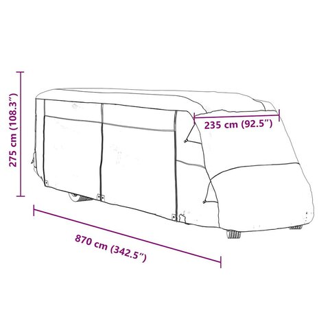 Camperhoezen 870x235x275 cm vliesvlies grijs