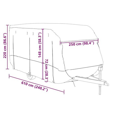 Caravanhoes 610x250x220 cm vliesvlies grijs