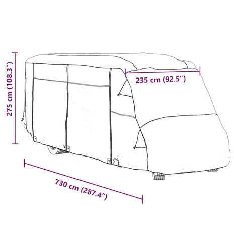 Camperhoezen 730x235x275 cm vliesvlies grijs