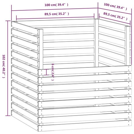 Compostbak 100x100x102 cm massief grenenhout