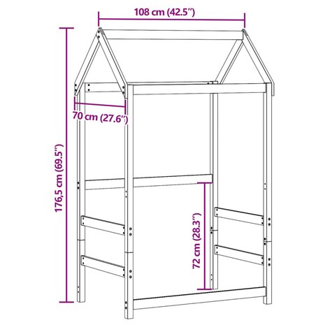 Kinderbedhuisje 108x70x176,5 cm massief grenenhout