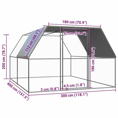 Kippenhok 3x4x2 m gegalvaniseerd staal