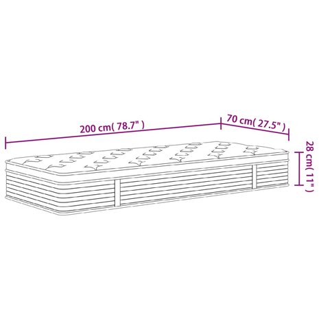 Pocketveringmatras middelhard 70x200 cm