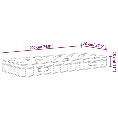 Pocketveringmatras middelhard 70x200 cm