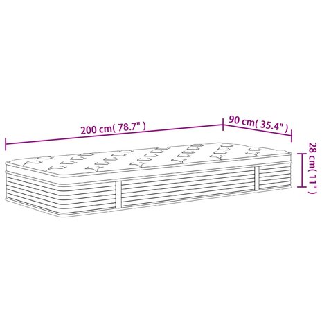 Pocketveringmatras middelhard 90x200 cm