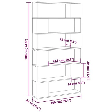 Boekenkast/kamerscherm 100x24x188 cm sonoma eikenkleurig