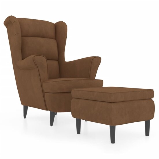 Fauteuil met voetenbank fluweel bruin