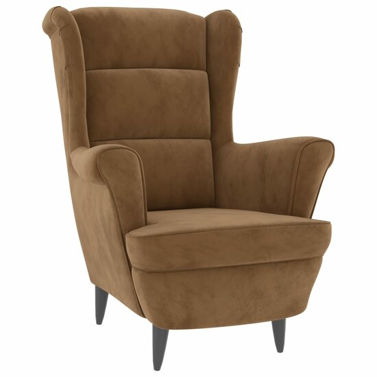 Fauteuil met voetenbank fluweel bruin