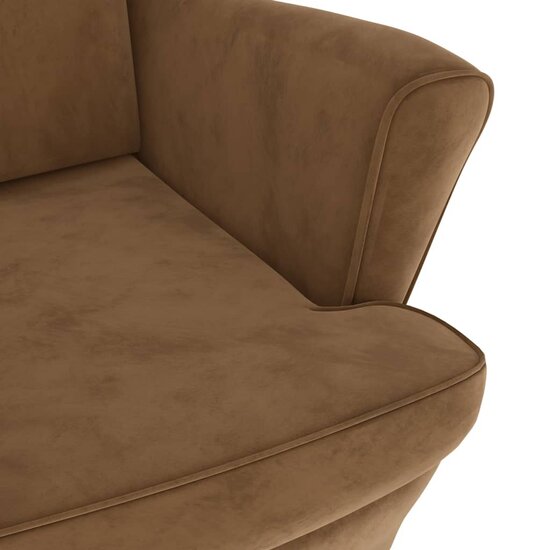 Fauteuil met voetenbank fluweel bruin