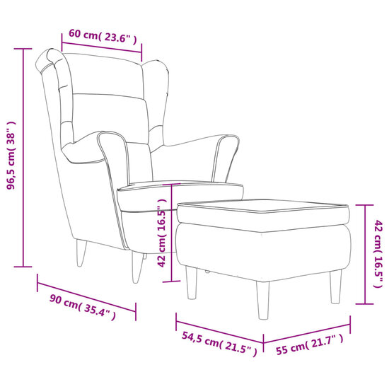 Fauteuil met voetenbank fluweel bruin