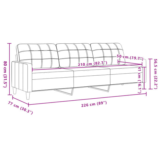 Driezitsbank 210 cm stof cr&egrave;me