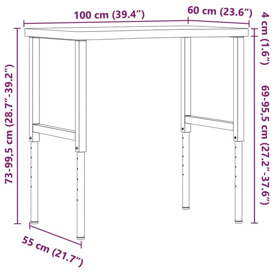 Werkbank 100x(55-60)x(73-99,5) cm massief beukenhout